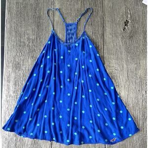 HOLLISTER Racerback Spaghetti Strap Lace Polka Dot Lined Blue Dress - XS